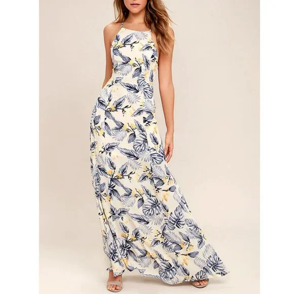 Lulus | Dresses | Floral Print Laceup Back Maxi Dress | Poshmark